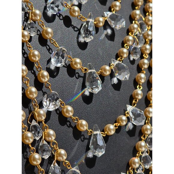 Rare Miriam Haskell 8 Tiered Crystal Gold Tone Faux Pearl Runway Statement - Picture 2 of 16